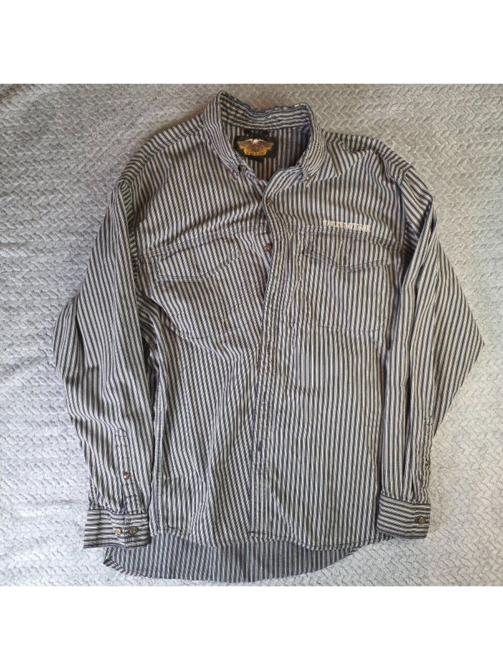 Harley-Davidson Mens Striped Cotton Long Sleeve Shirt L Blue White Button-Front